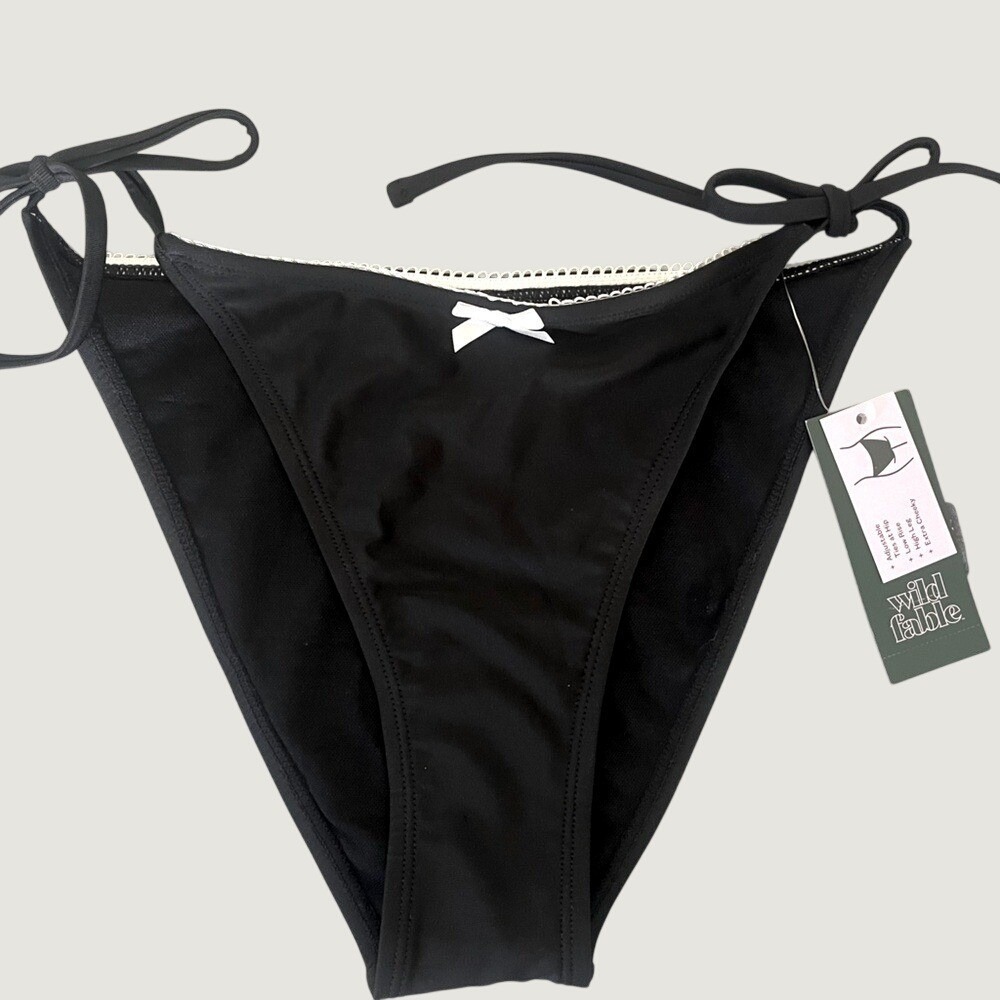 Wild Fable Low Rise High Leg Extra Cheeky Bikini Bottom Womens Small Black NWT